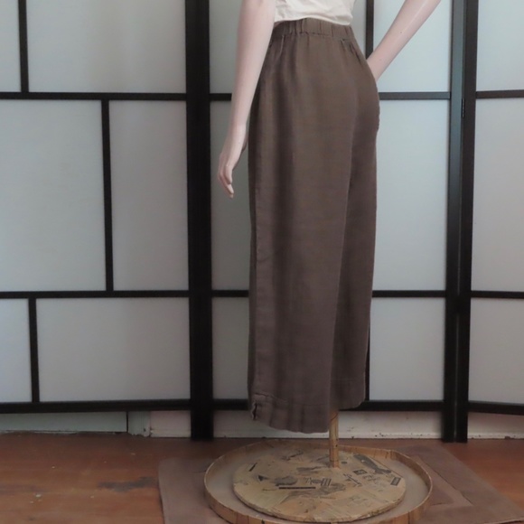 Flax Textured Linen Pants M Loose Fit Wide Leg Hem Ruffle - Picture 7 of 8